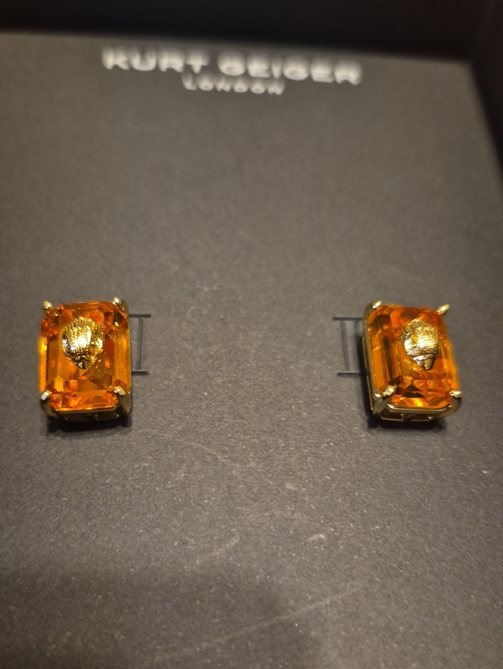 Kurt Geiger Earrings Amber-Orange Rectangular Crystal .NWT - Picture 2 of 4